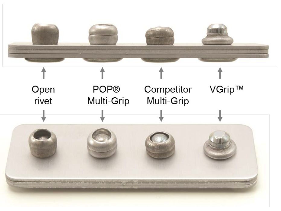 POP® VGrip™ Schließkopf im Vergleich zu herkömmlichen Mehrbereichs-Blindnieten